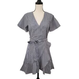 NWT! J.O.A Striped Faux Wrap Ruffle Dress, Size S